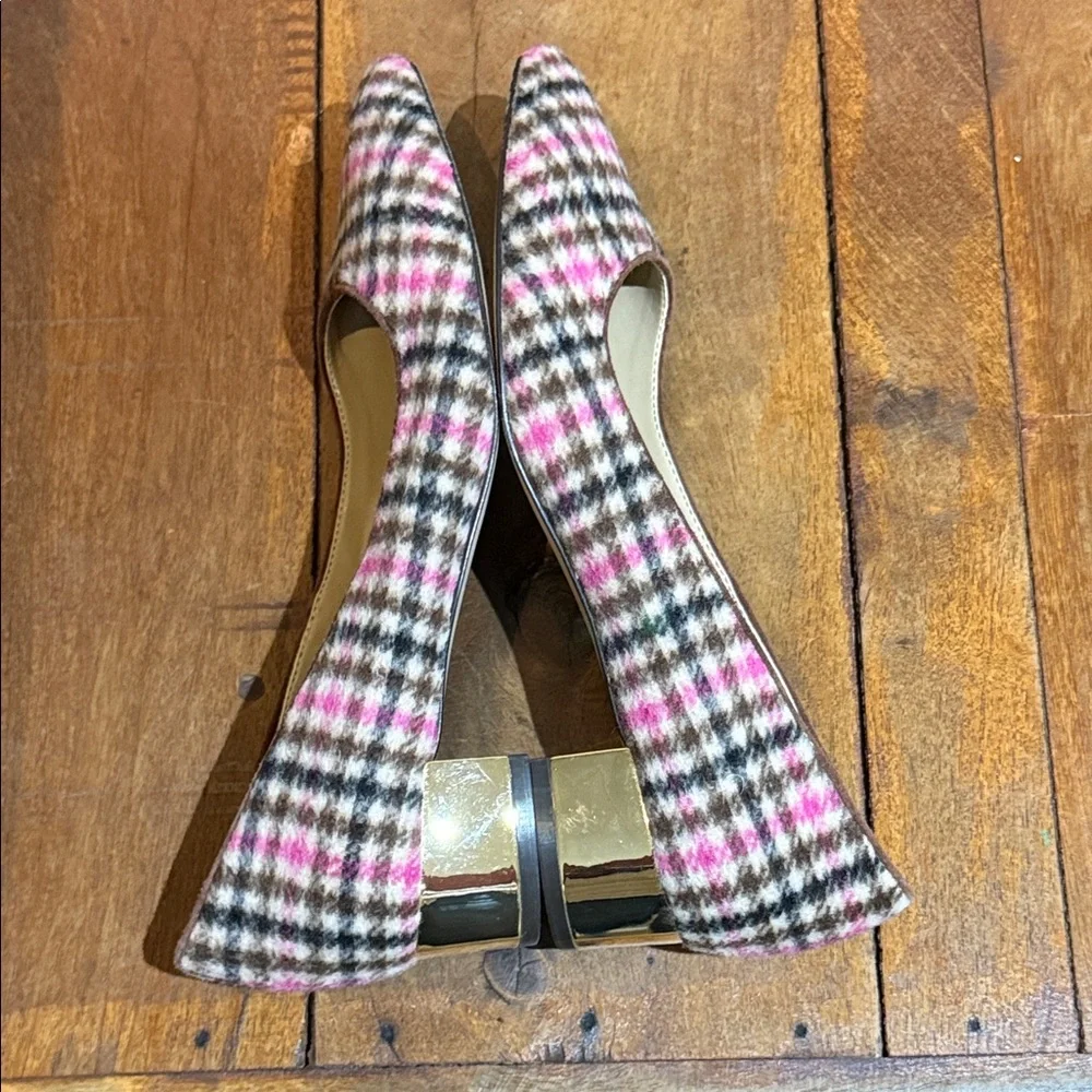 Ann Taylor Plaid Block Heel Pumps‎ Pink Brown Tweed Pointed Toe – Size 7M